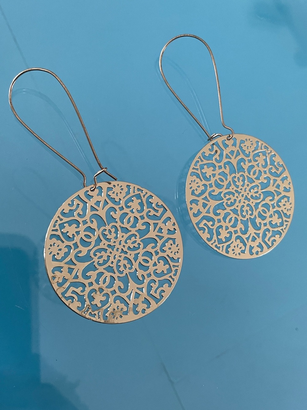 Gold Filigree Round Drop Earrings